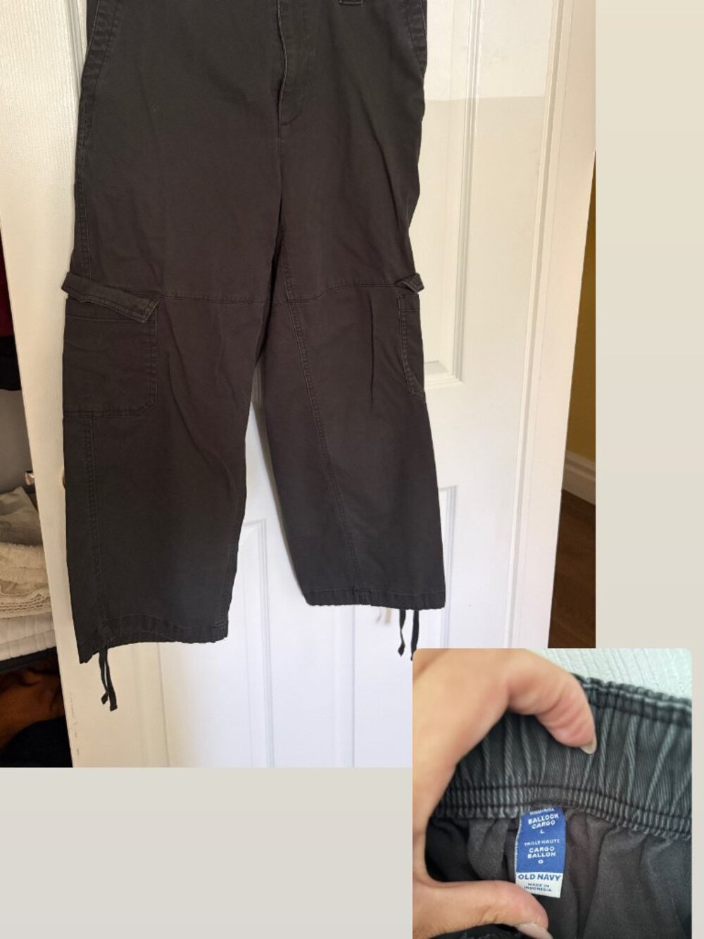 Old Navy Balloon Cargo Pant Charcoal Grey L with Drawstrings on pants